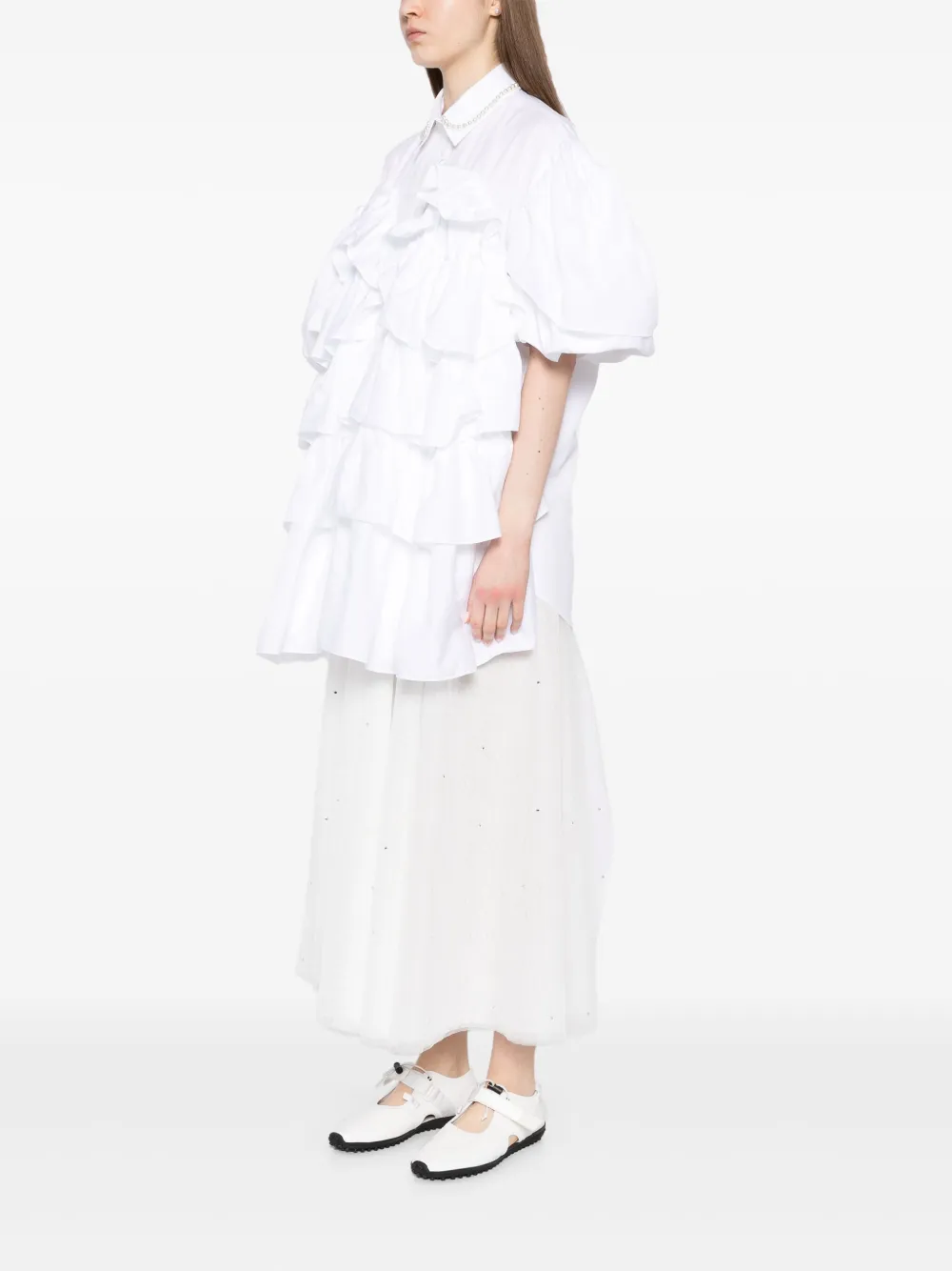 Simone Rocha Blouse met franje en bloemblaadje Wit