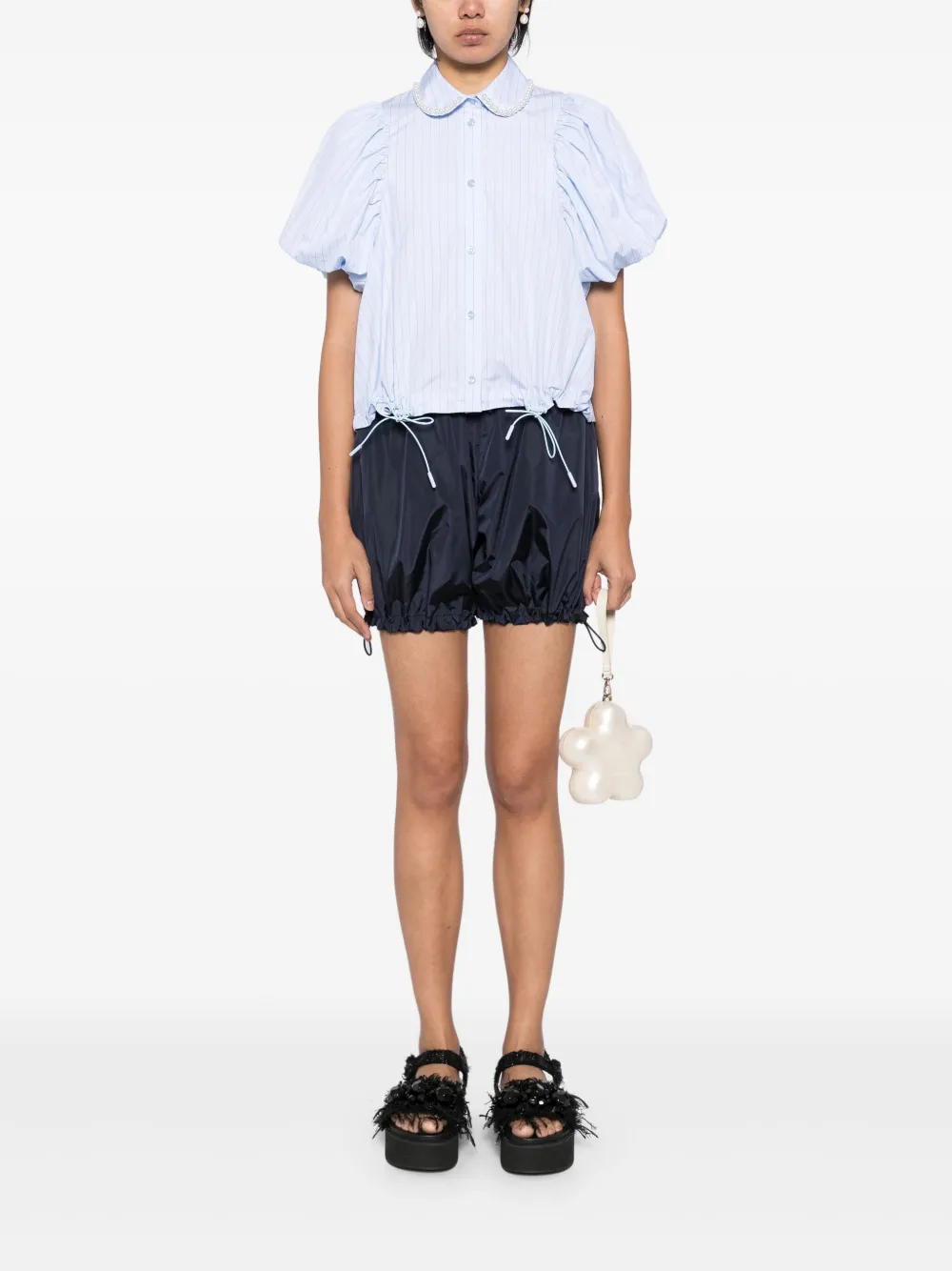 Simone Rocha cropped puff sleeves shirt - Blauw