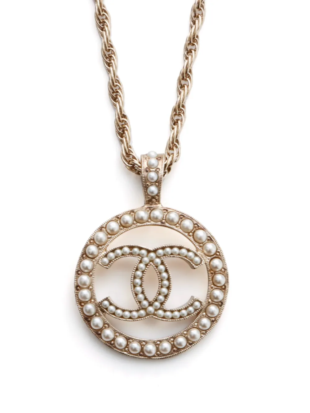 Pre-owned Chanel 2020 Cc Pearl Pendant Necklace In Gold