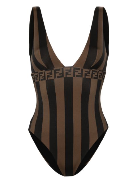 FENDI FF motif striped swimsuit