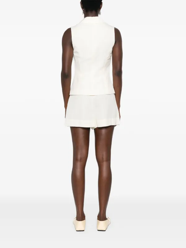 Self Portrait Pleated Sleeveless Playsuit Neutrals FARFETCH CA