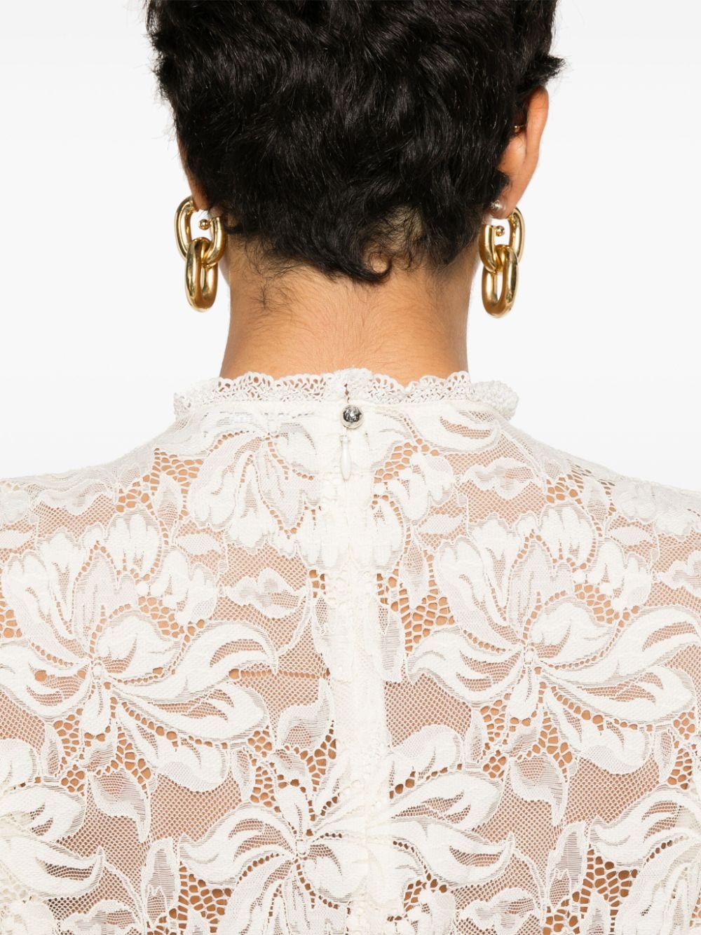 Shop Rabanne Pintuck-detailing Lace Blouse In Neutrals