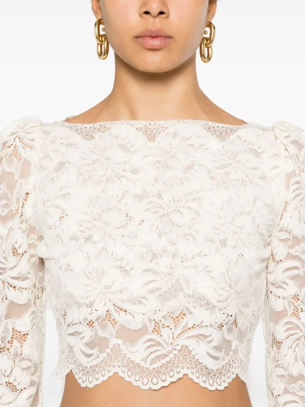 Rabanne クロップド レースブラウス | ニュートラル | FARFETCH JP