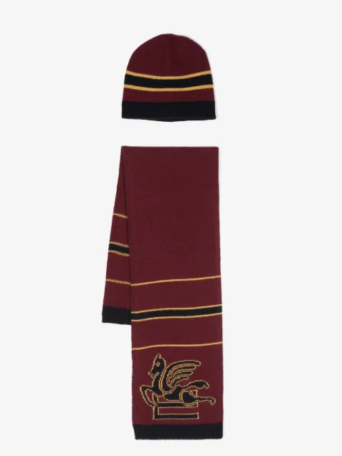 ETRO KIDS Pegaso-intarsia wool-cashmere hat set