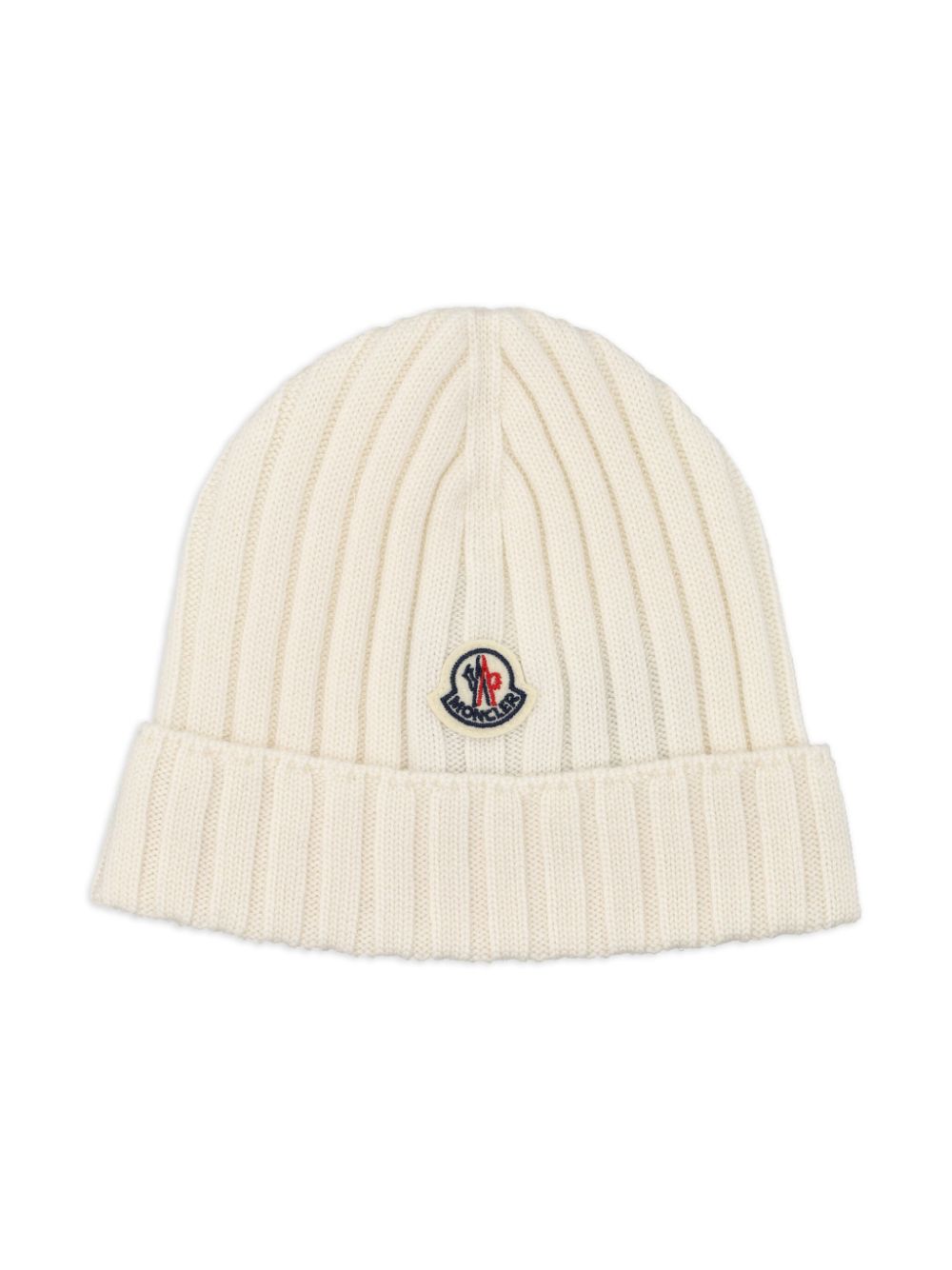 Moncler Enfant logo patch ribbed beanie - White