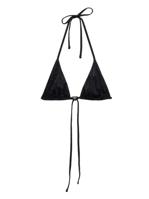 Haut de bikini strassé à plaque logo - Prada - Modalova