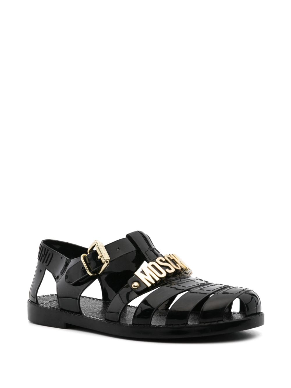 Shop Moschino Logo-plaque Sandals In Black