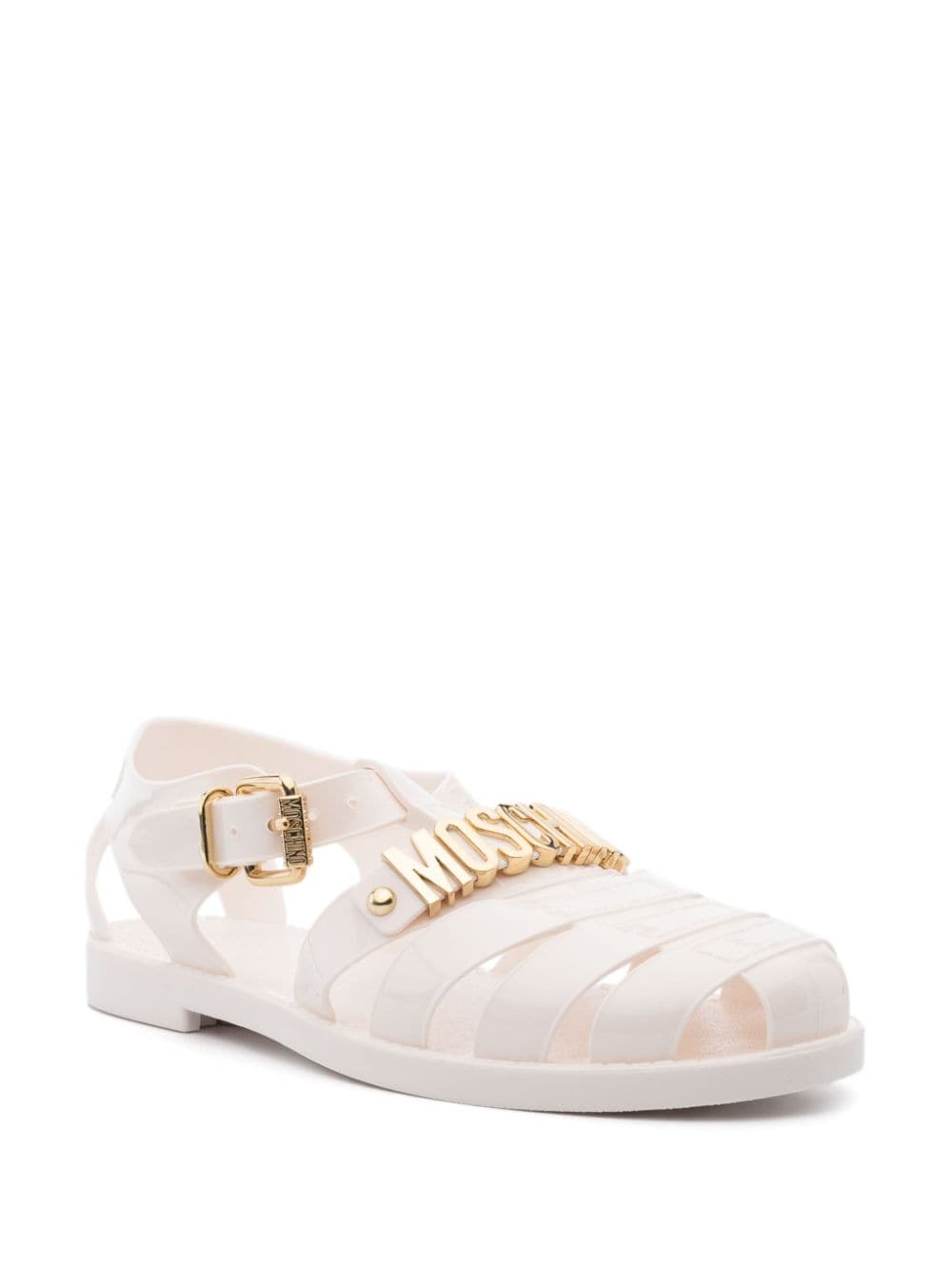 Shop Moschino Logo-plaque Sandals In White