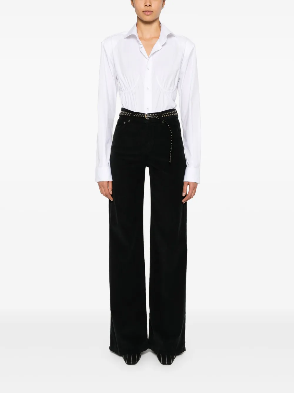 DONDUP Amber mid waist broek met wijde pijpen - Zwart