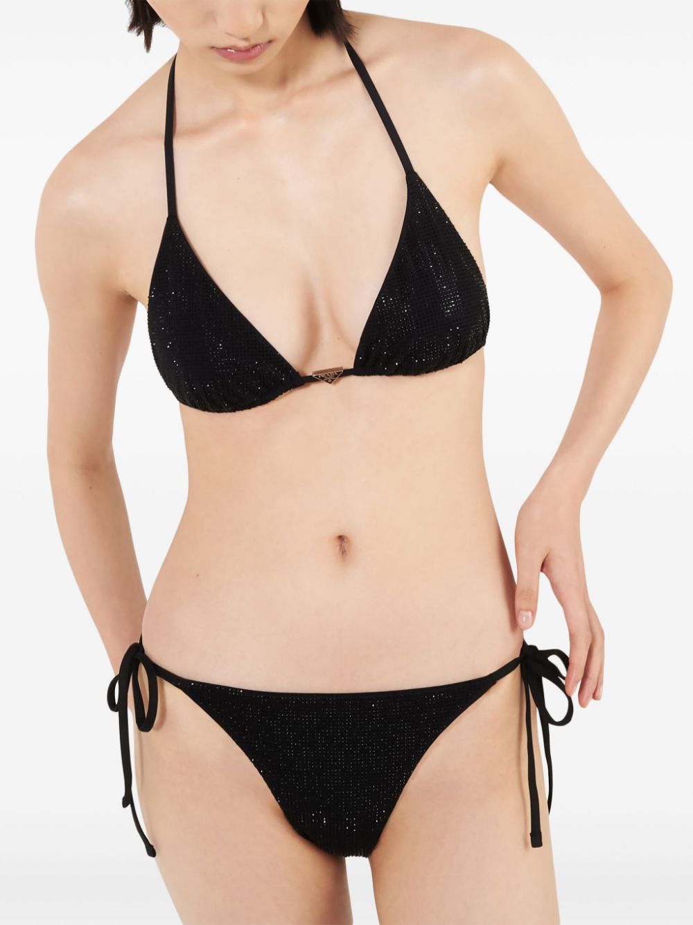 Shop Prada Logo-plaque Side-tie Bikini Bottom In Black