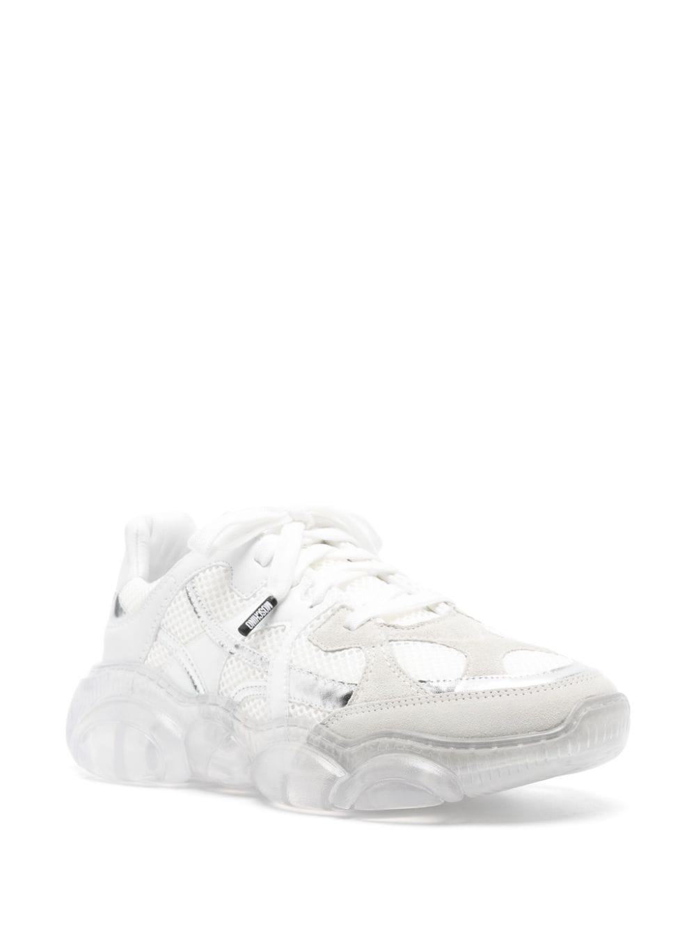 Shop Moschino Panelled Lace-up Sneakers In White