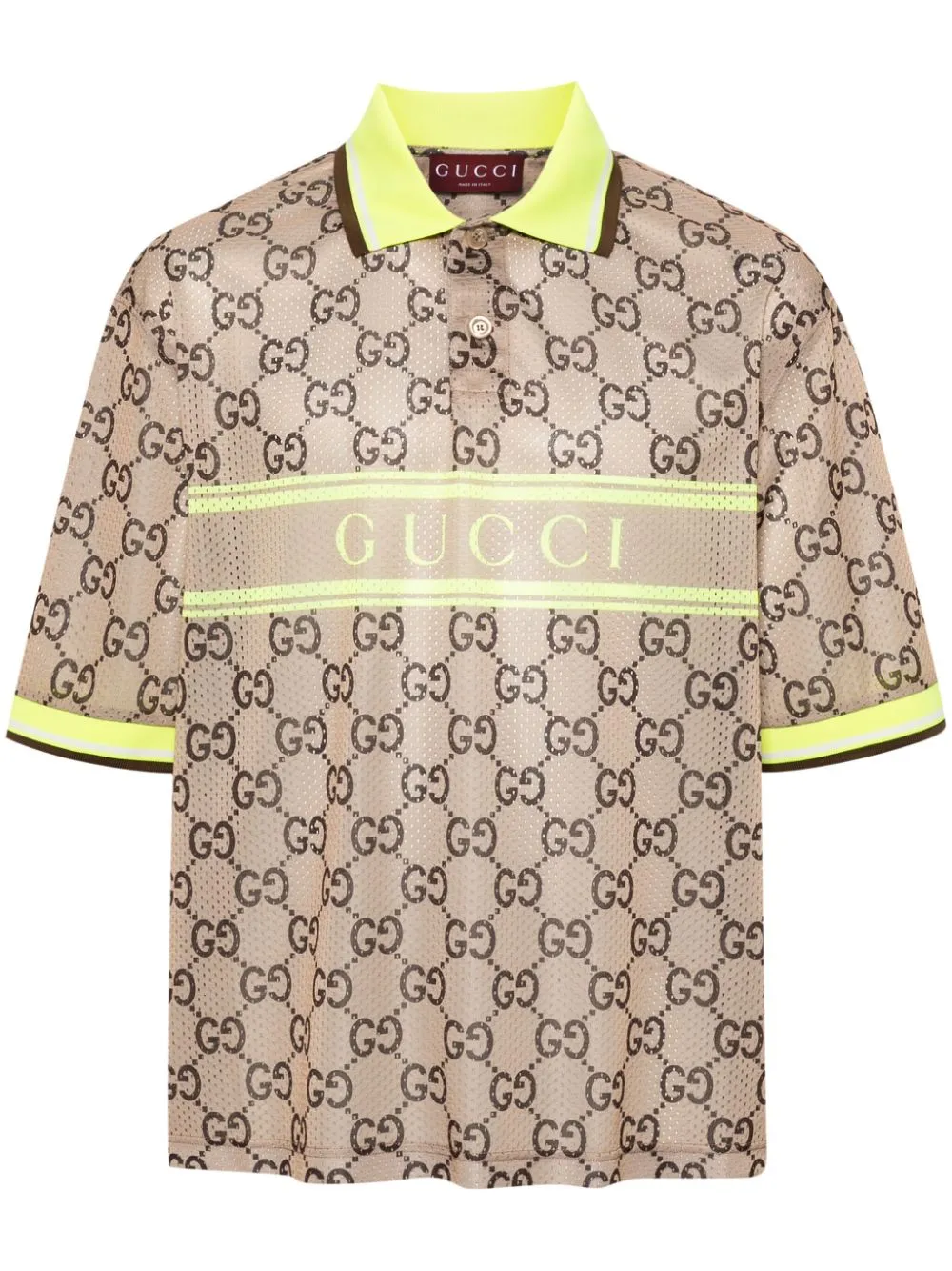 Shop Gucci Gg Supreme Perforated Polo Shirt In Brown