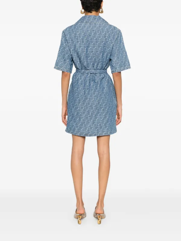 【送料&関税込】Fendi Mini Dress Look 28 FENDI FF-motif Belted Mini Dress | Blue | FARFETCH