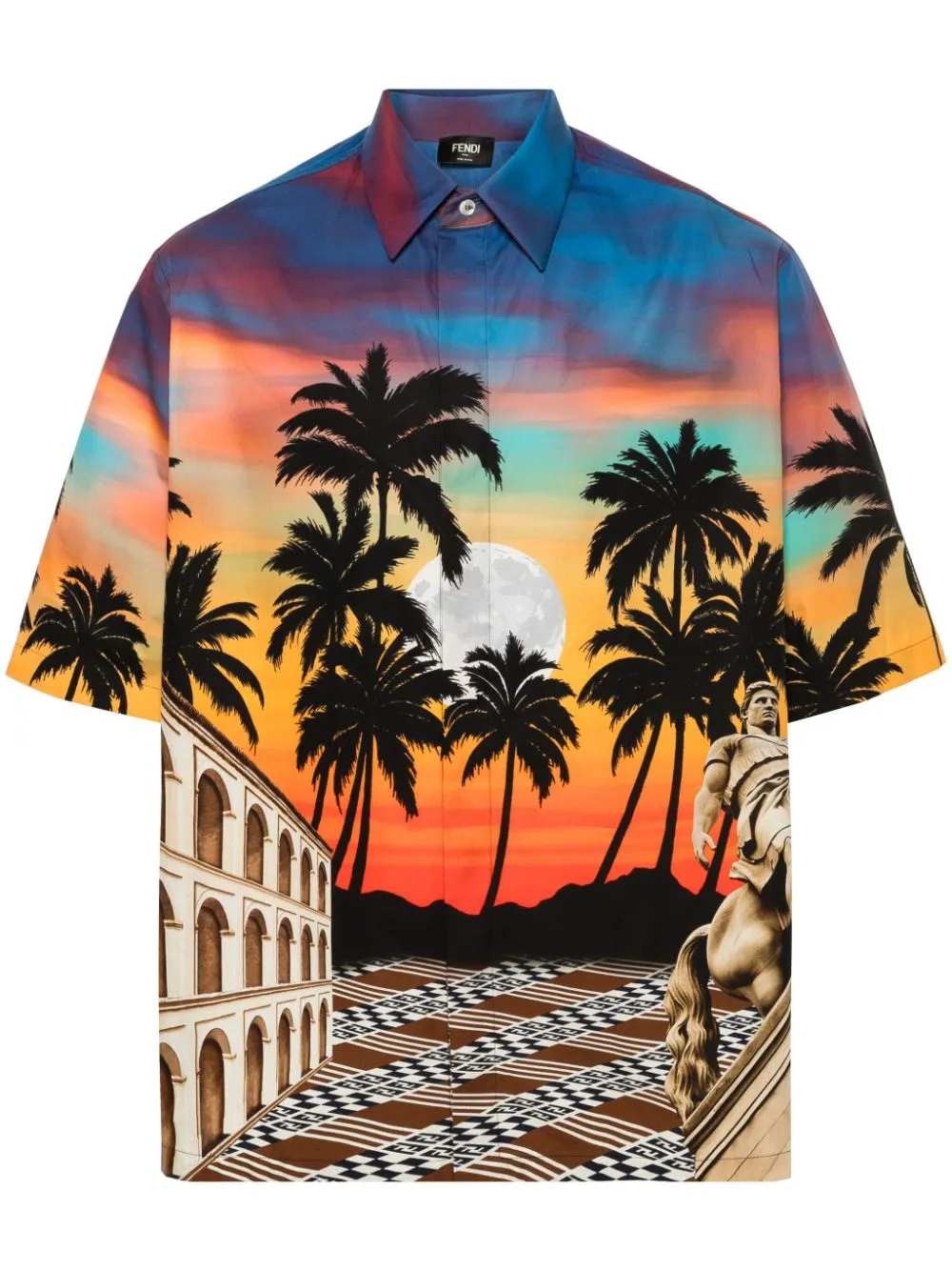 Shop Fendi Graphic-print Poplin Shirt In Blue