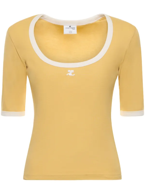 Courrèges Holistic Contrast Cotton T-shirt in Yellow