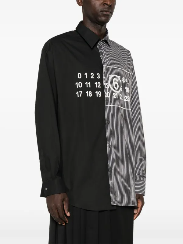 MM6 Maison Margiela Spliced numbers-motif Cotton Shirt | Black