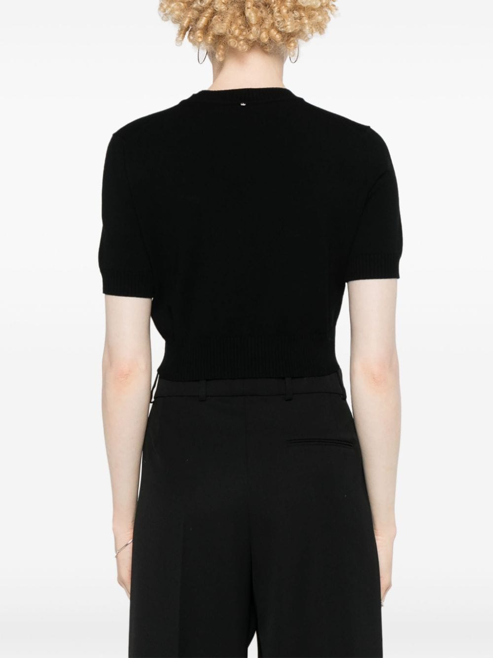 Shop Sportmax Crew-neck Cropped T-shirt In Schwarz