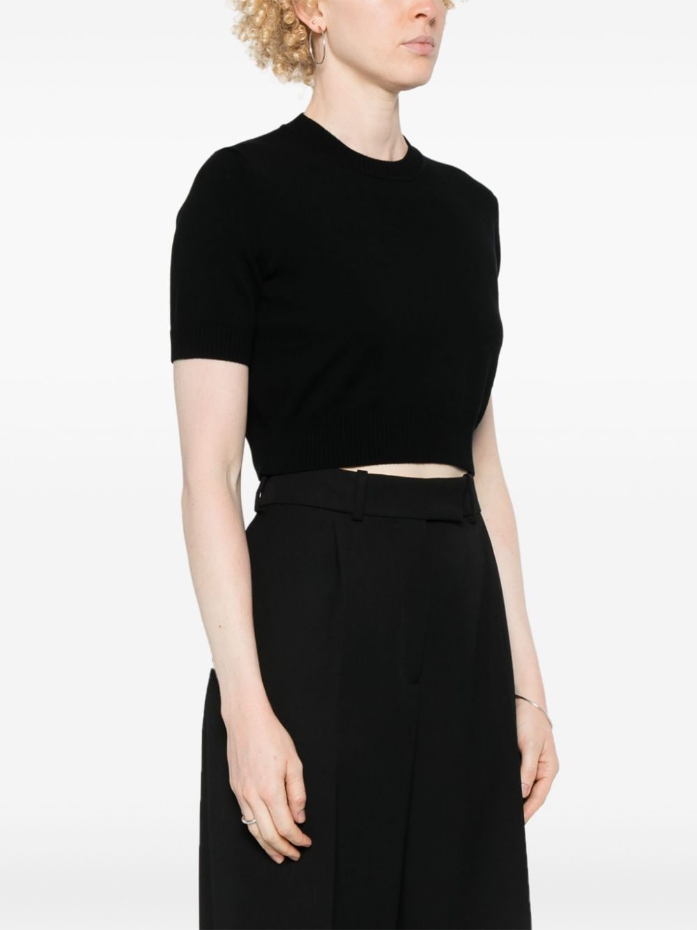 Shop Sportmax Crew-neck Cropped T-shirt In Schwarz