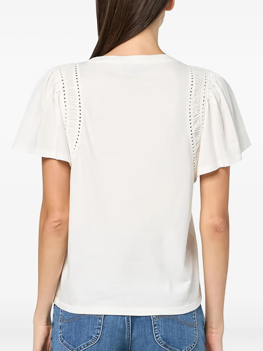 PAIGE Paisley flutter-sleeve eyelet-detail top - Wit