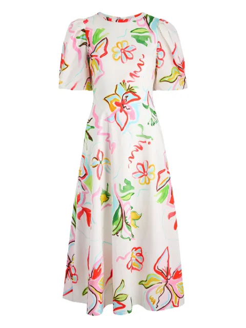 Olivia Rubin puff-sleeve floral print midi dress