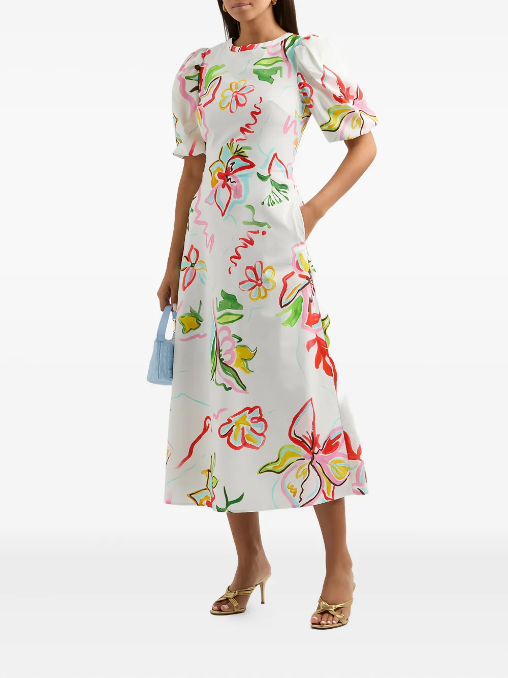 Olivia Rubin puff-sleeve floral print midi dress | Cocktail & Party Dresses | Image 2