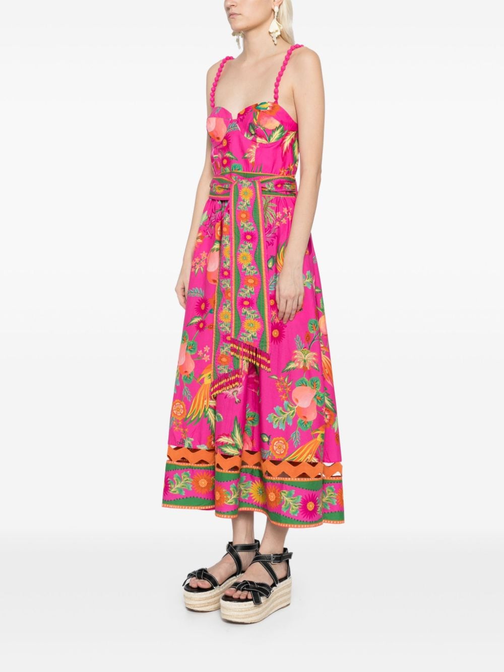 Shop Farm Rio Delicate Fruit Garden Cotton Midi Dress In Pink