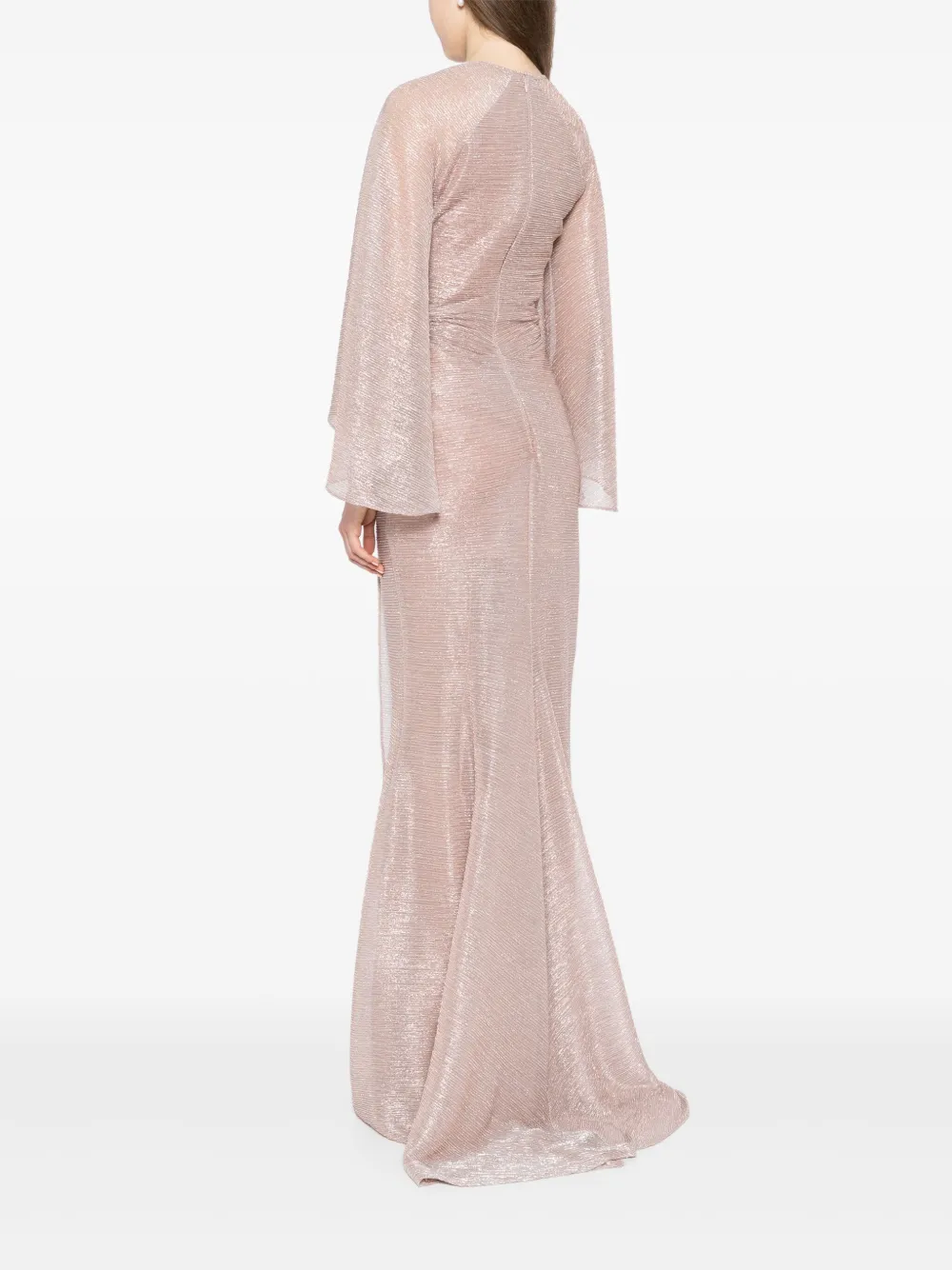 Talbot Runhof Evening Flow Sleeves Shimmer Dress In Neutrals