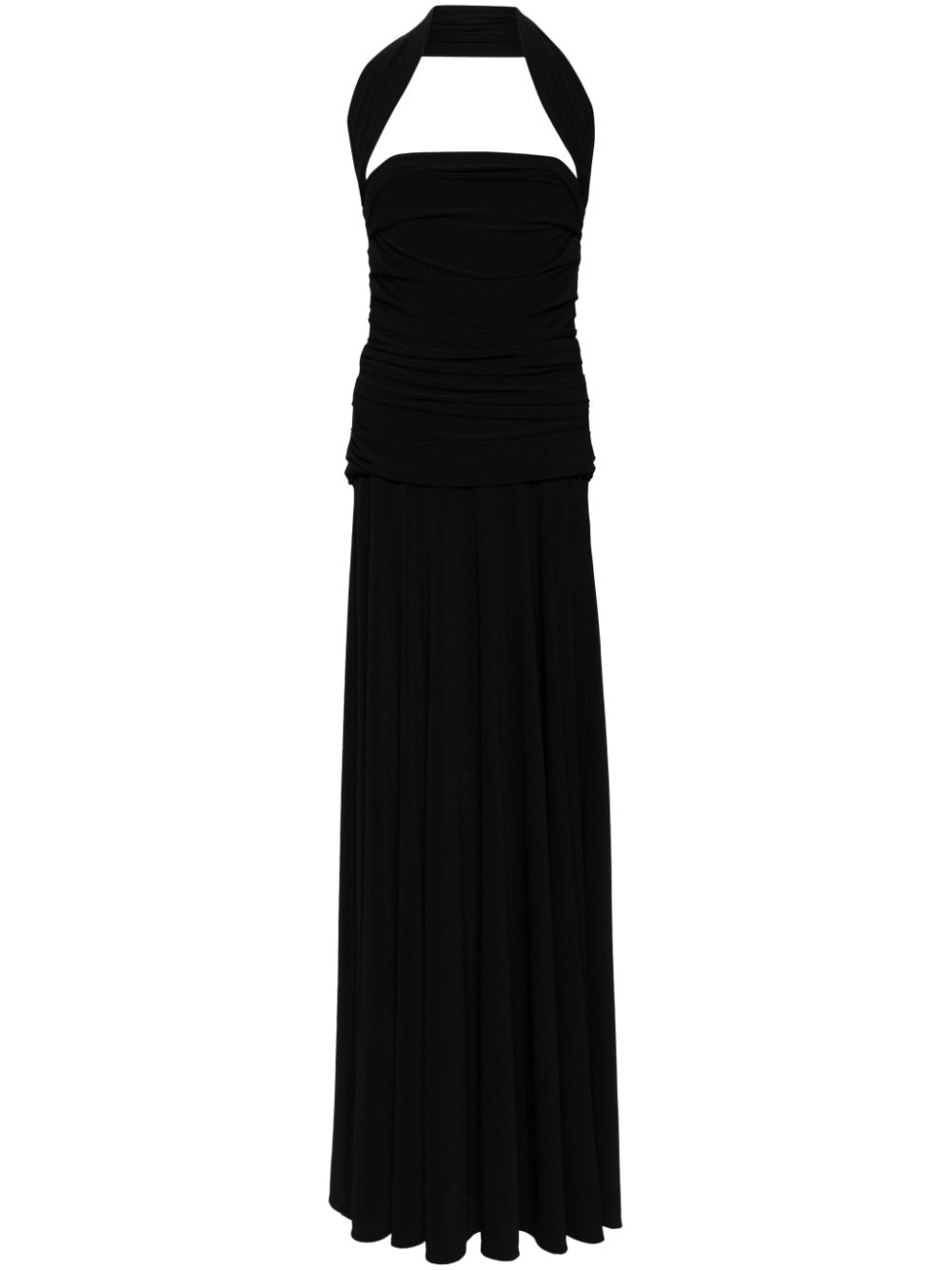 Talbot Runhof gathered halterneck maxi dress - Black