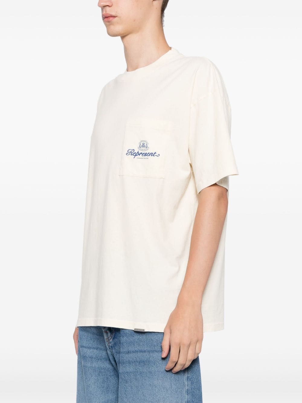 Shop Represent Logo-embroidered Cotton T-shirt In White