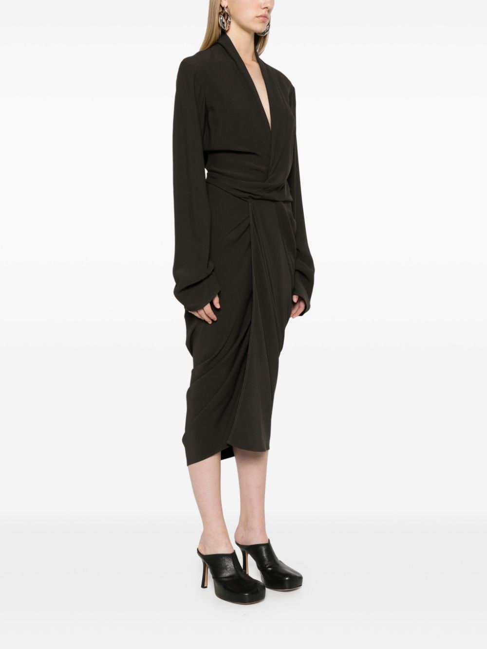 Shop Rick Owens Tie-fastening Crepe Wrap Dress In Green