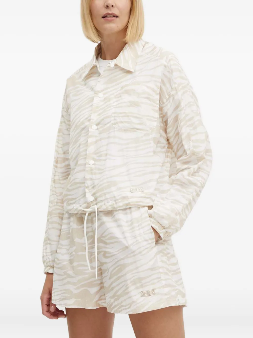 Guess Usa Zebra-pattern Shirt Jacket In Neutral