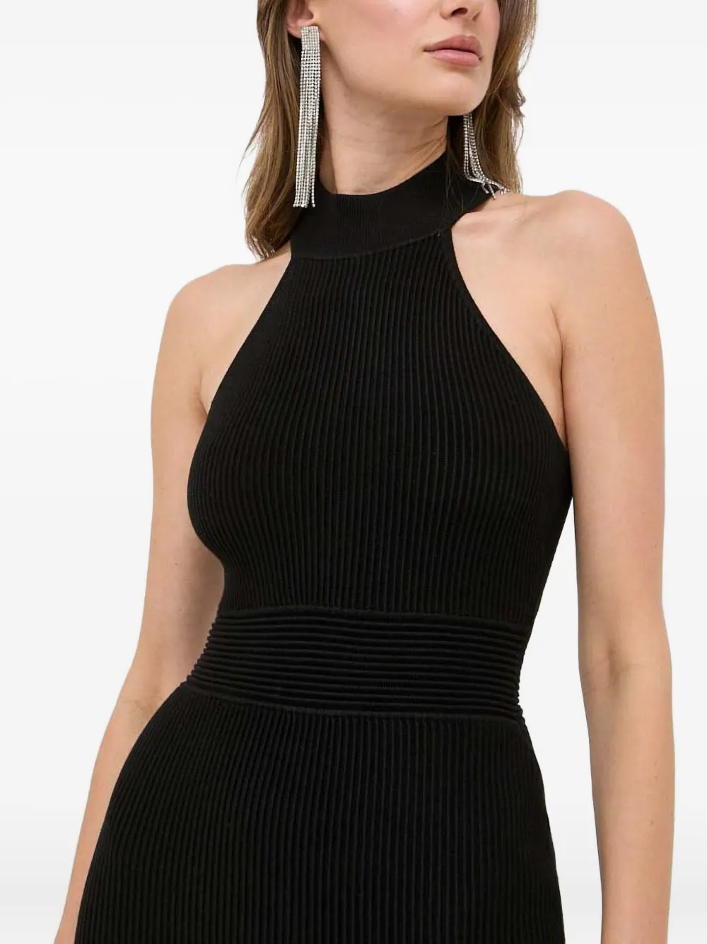 Guess Usa Halterneck Ribbed-knit Mini Dress In Black