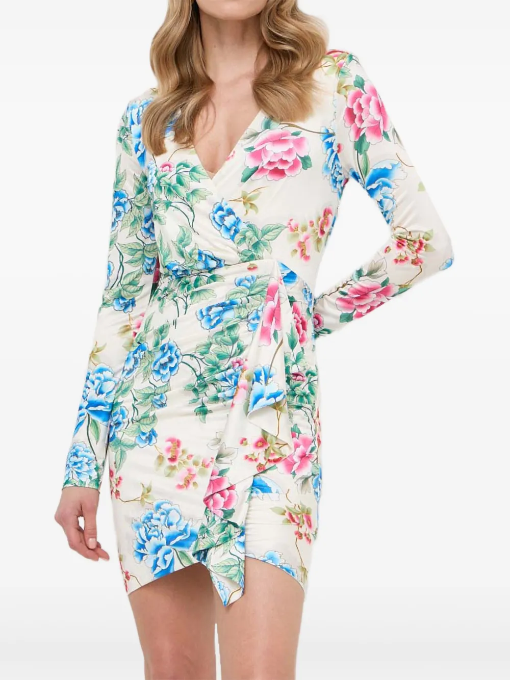Guess Usa Floral-print Wrap Mini Dress In White
