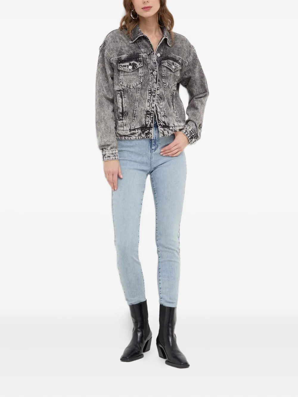Guess Usa Faded-effect Denim Jacket In Gray