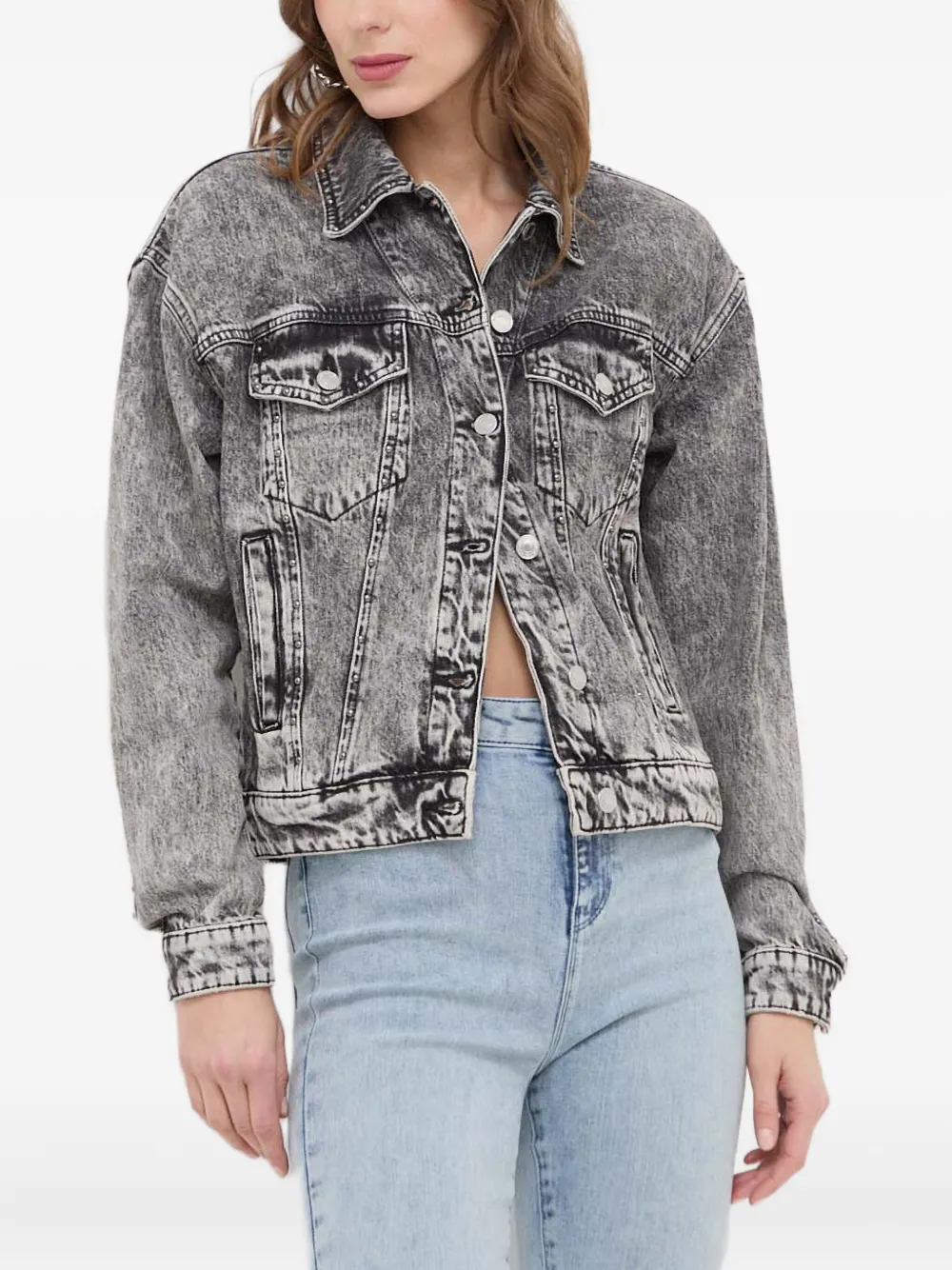Guess Usa Faded-effect Denim Jacket In Gray