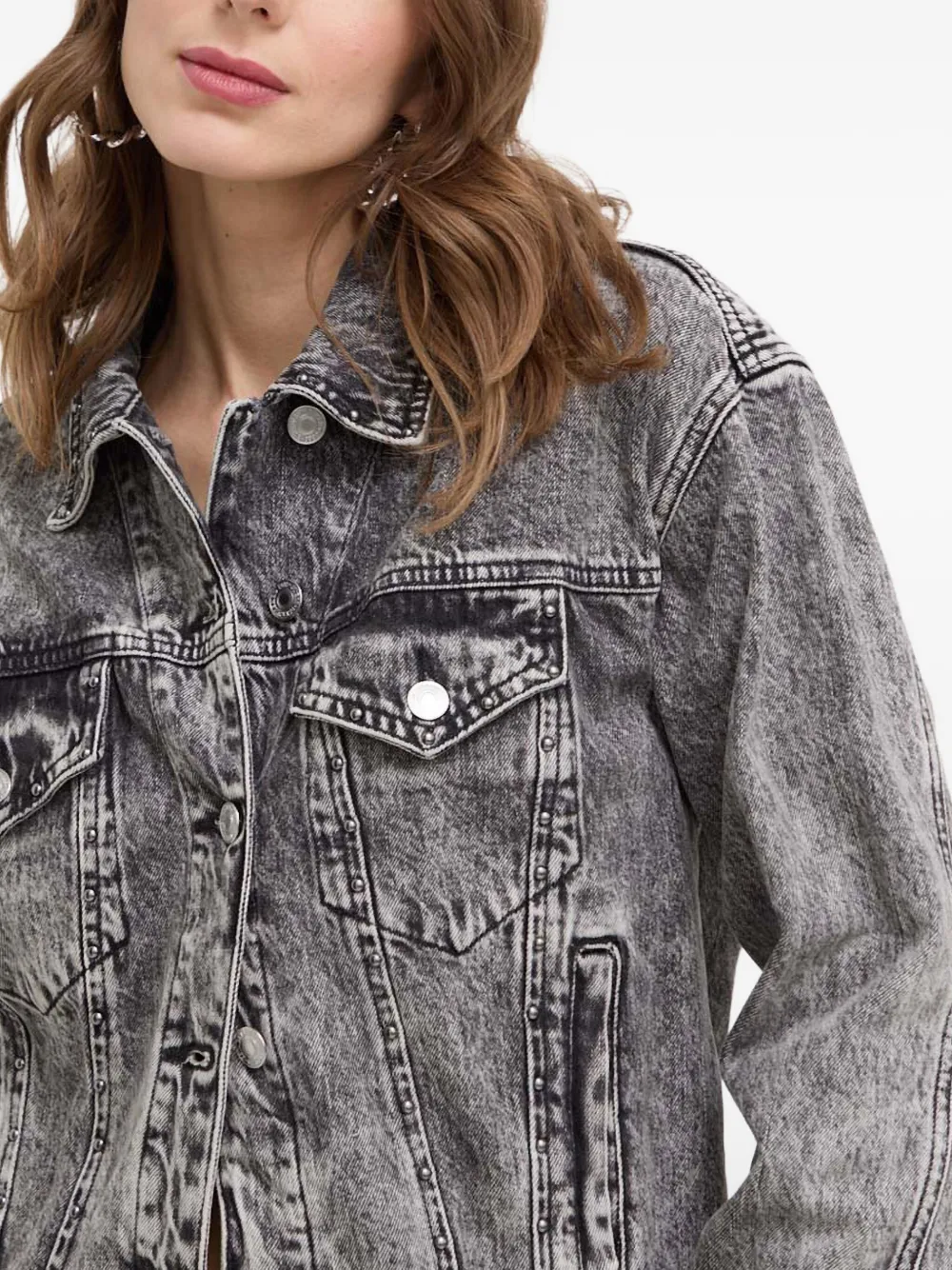 Guess Usa Faded-effect Denim Jacket In Gray