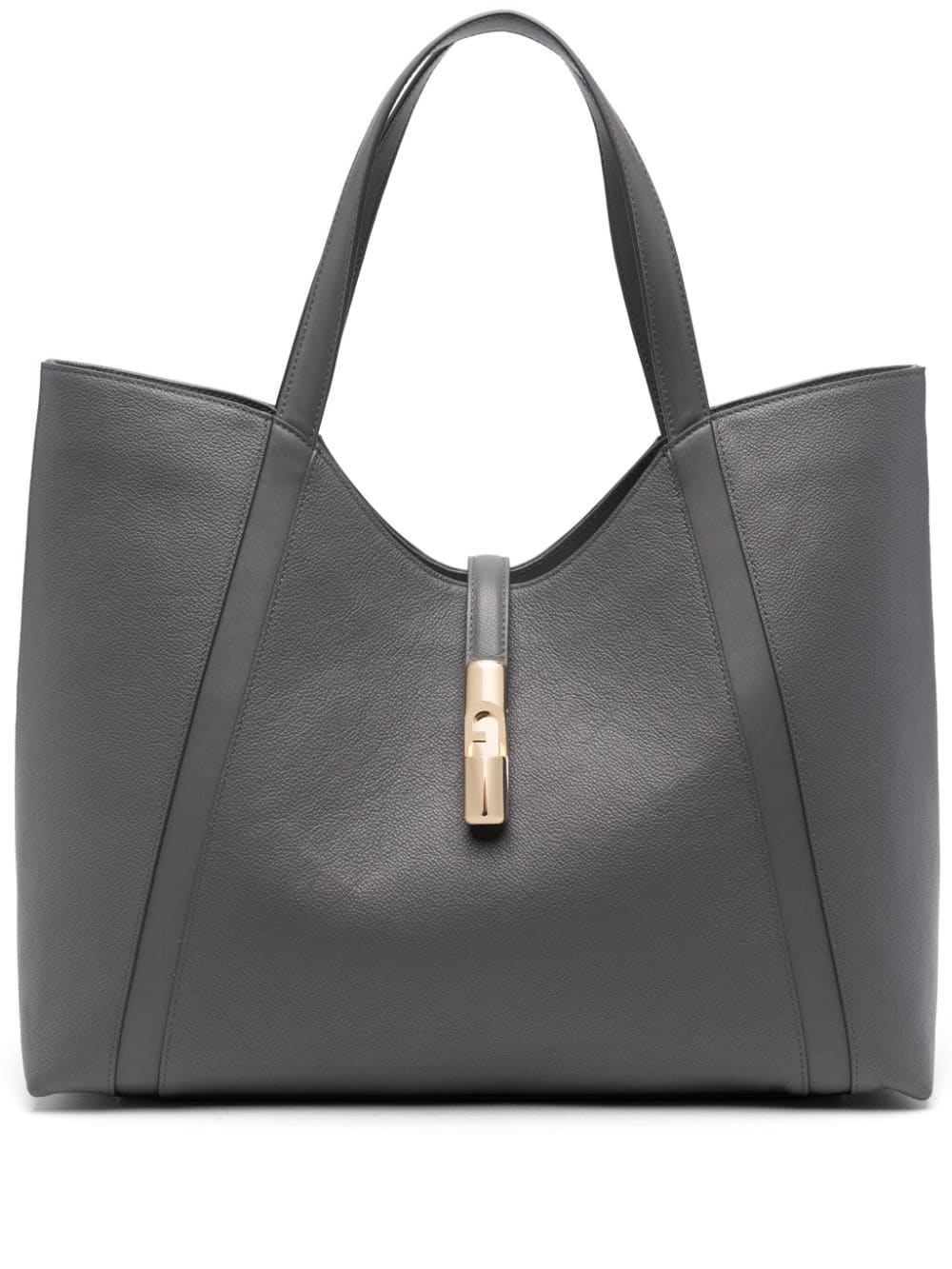 Shop Furla Logo-plaque Tote Bag In Grey