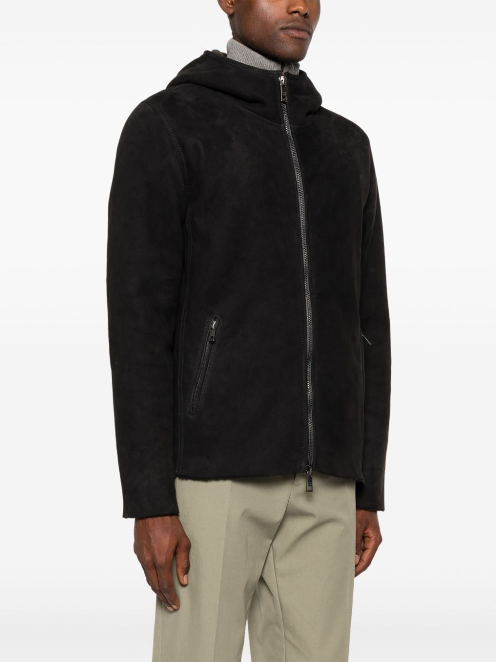 Shop Giorgio Brato Hooded Leather Jacket In Black