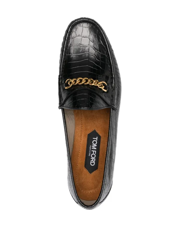 TOM FORD crocodile-effect Leather Loafers | Black | FARFETCH