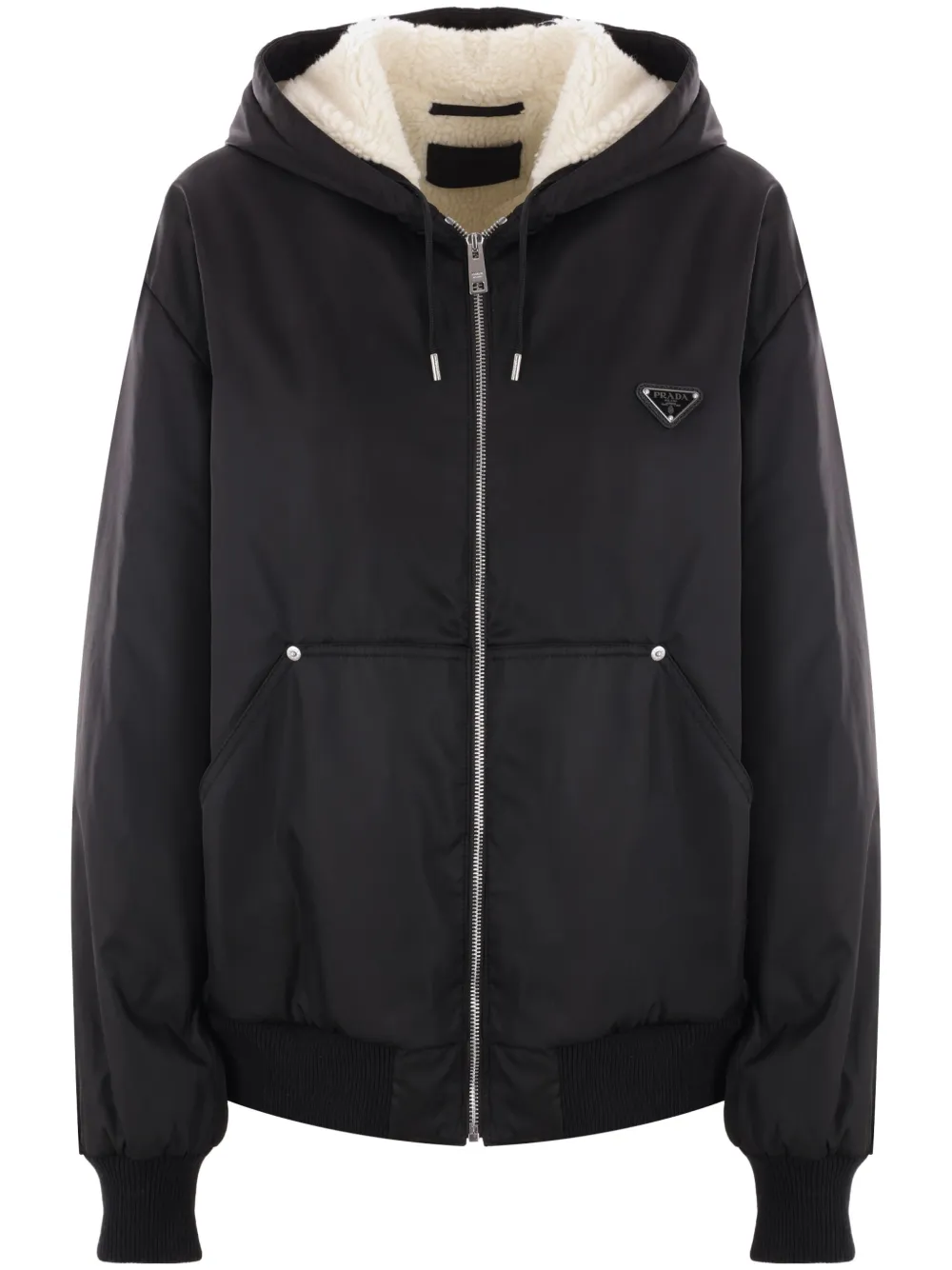 Prada Re-Nylon triangle-logo hooded jacket | Black | Image 1