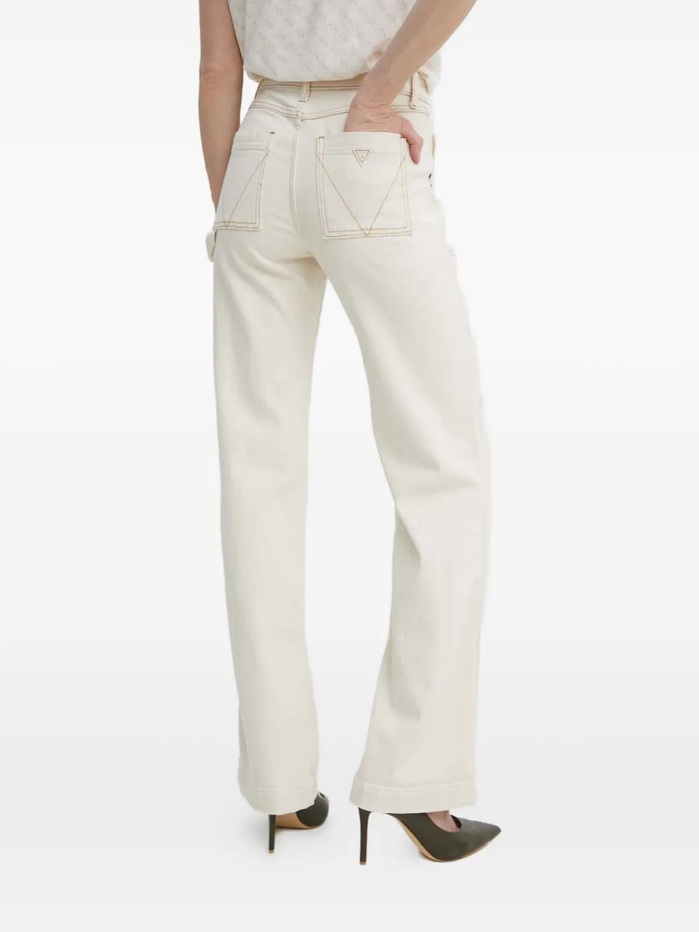 Guess Usa Triangle-logo Straight-leg Jeans In Neutral