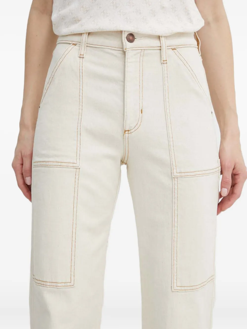 Guess Usa Triangle-logo Straight-leg Jeans In Neutral