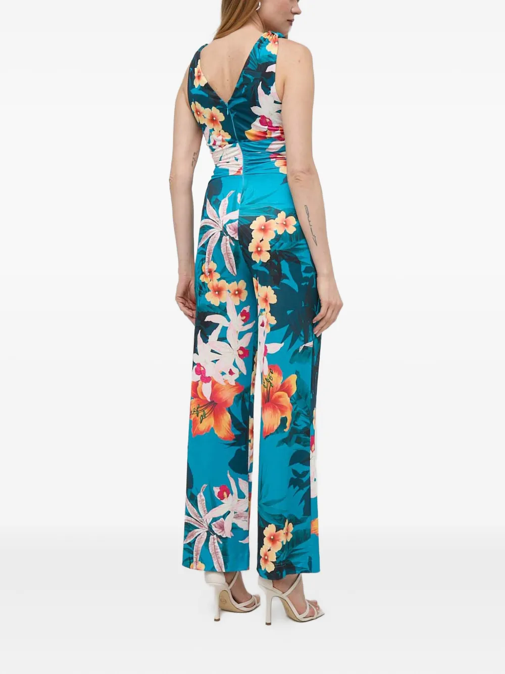 Guess Usa Floral-print Ruched Jumpsuit In Multi