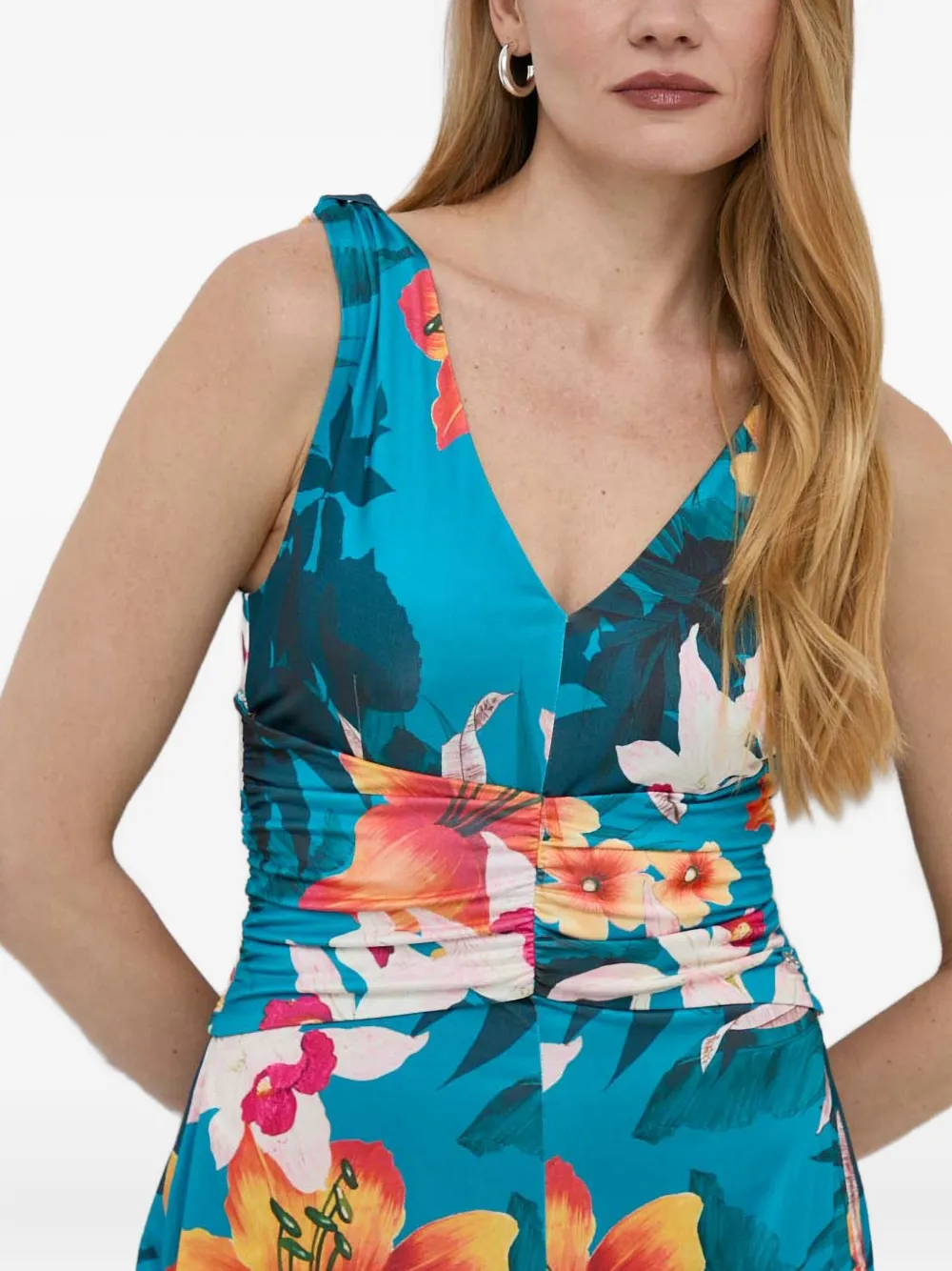 Guess Usa Floral-print Ruched Jumpsuit In Multi