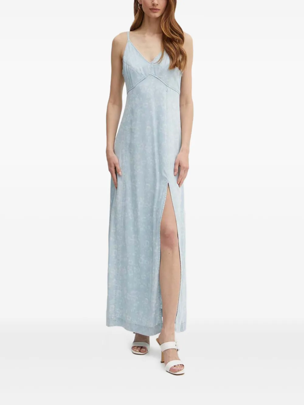 Guess Usa V-neck Denim Maxi Dress In Blue