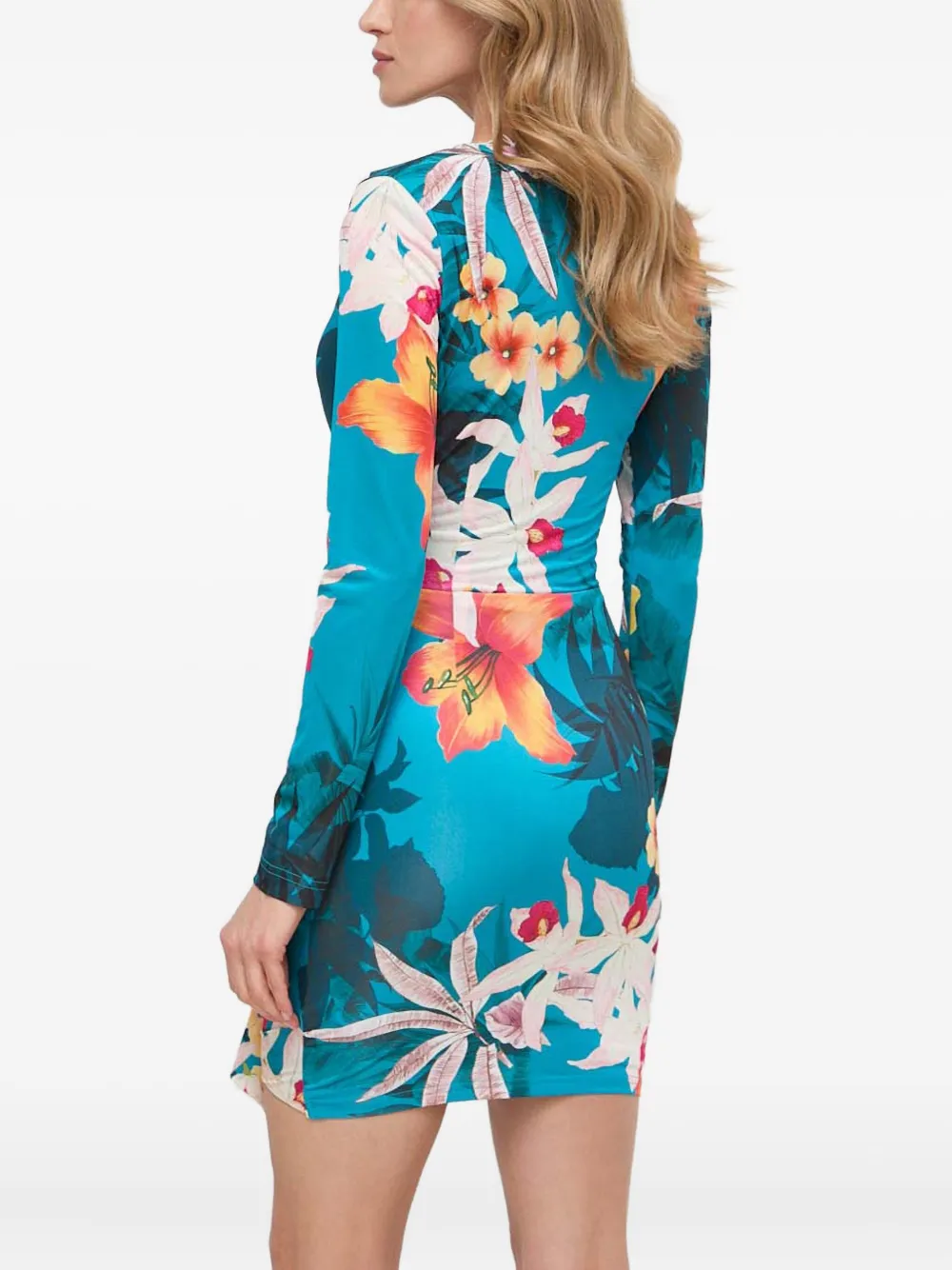 Guess Usa Floral-print Gathered Mini Dress In Multi