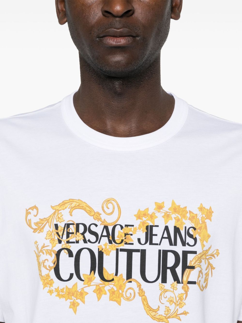 Shop Versace Jeans Couture Logo-print Cotton T-shirt In White