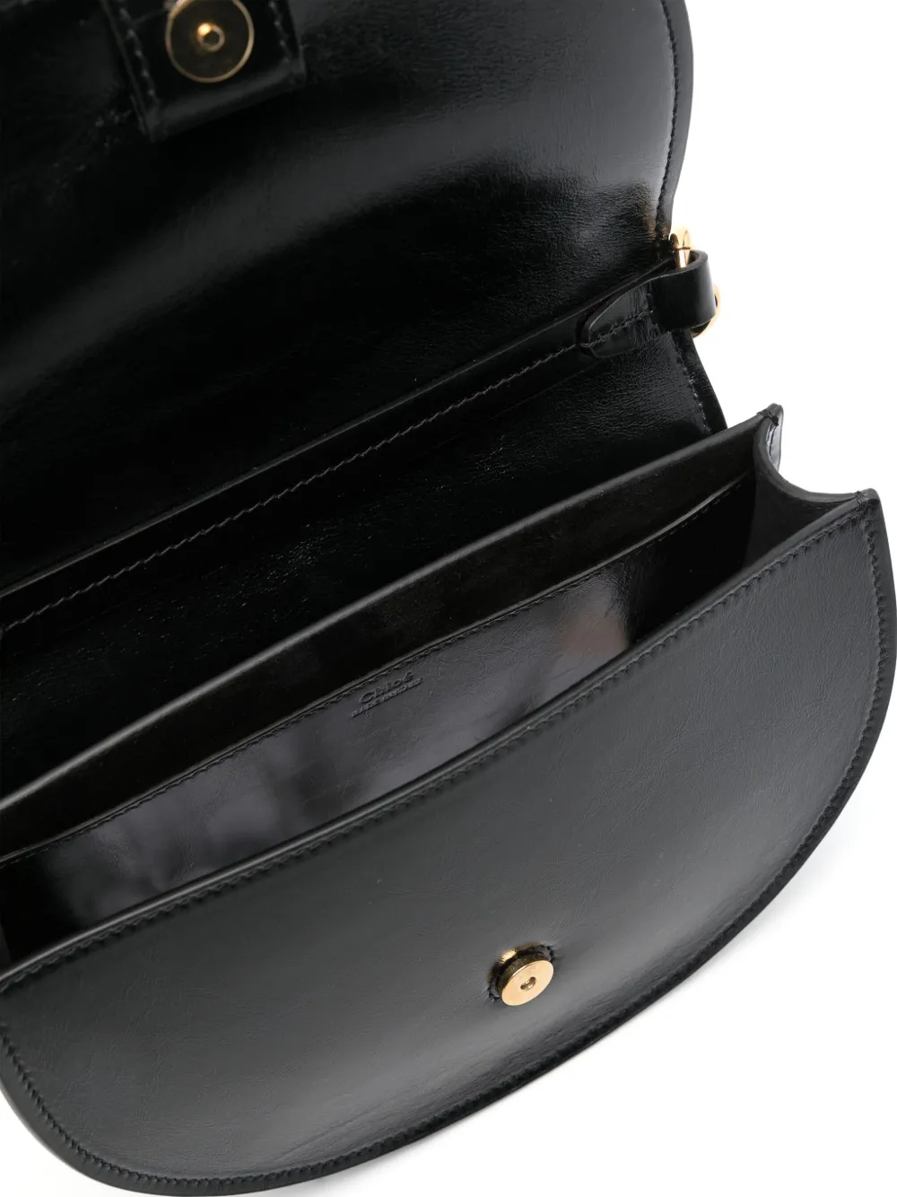 Chloé Marcie Flap Crossbody Bag In Shiny Calfskin In Black