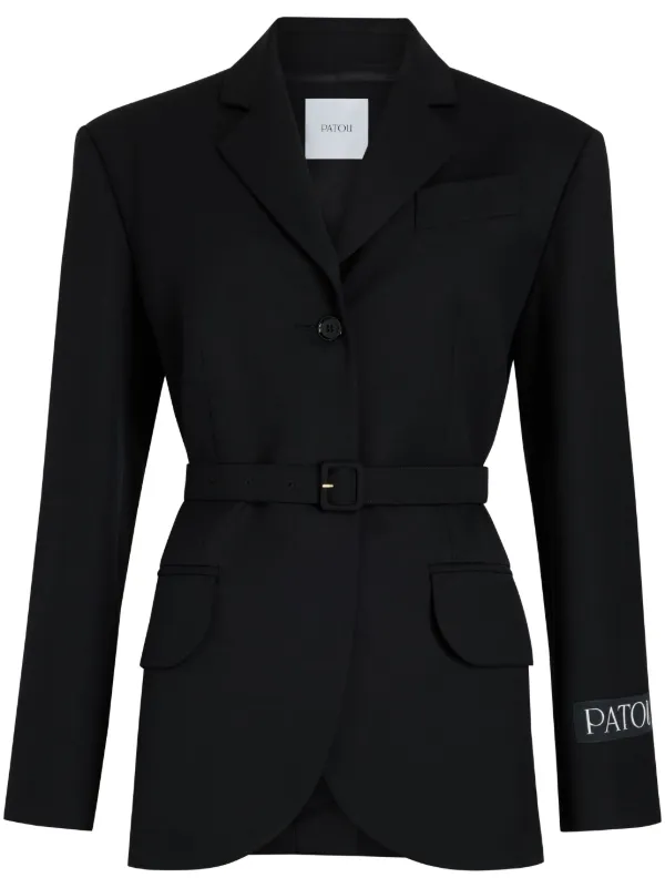 Patou Logo-patch Belted Blazer in Black