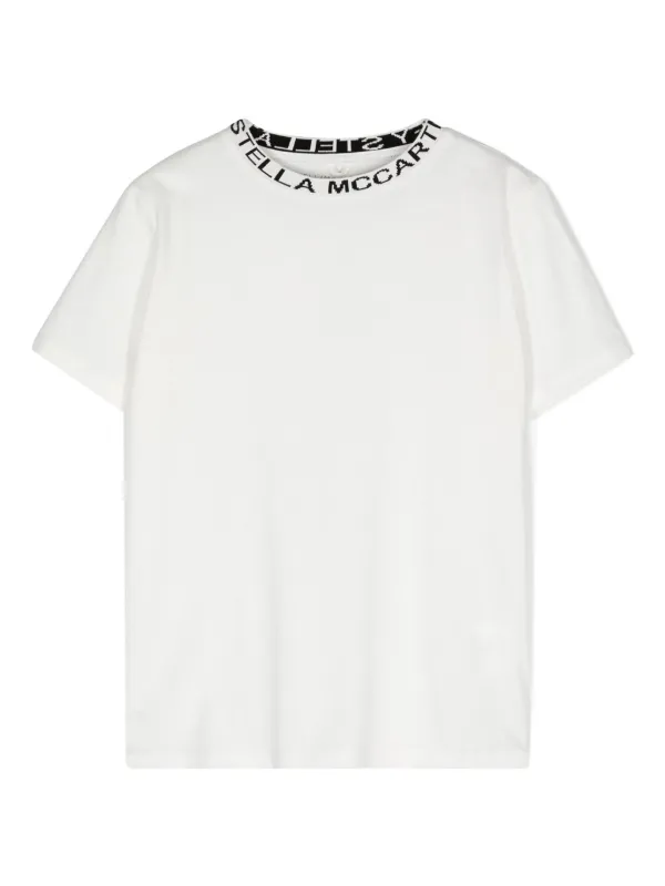 Stella McCartney Kids logo embroidered Collar Cotton T shirt White FARFETCH AE